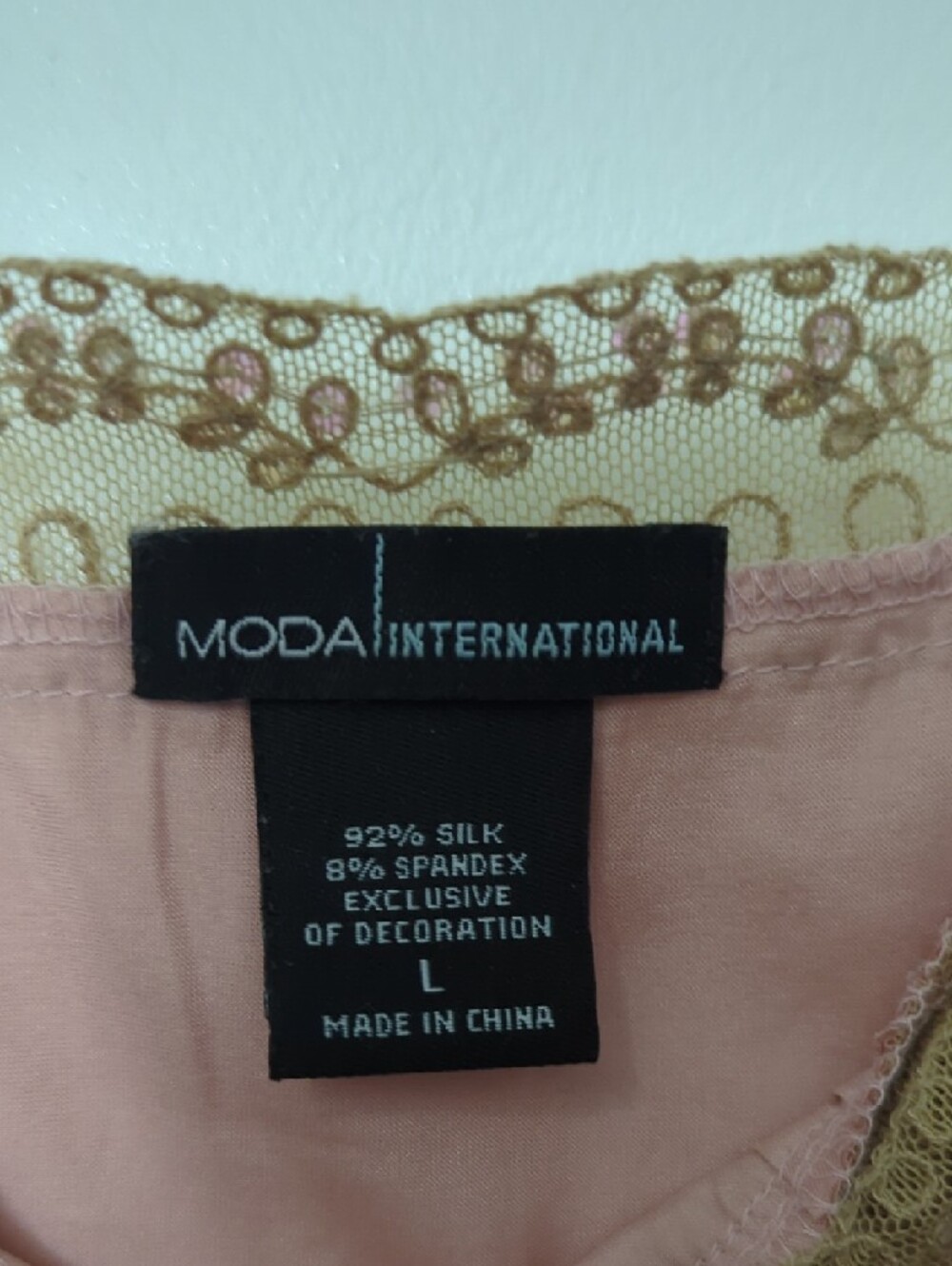 Moda International Blush Pink Silky Cami with Gold Lace Accents - Picture 2 of 6